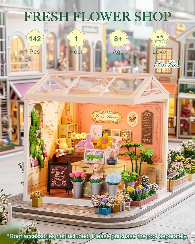 DIY Mini Fresh Flower Shop Dollhouse House Kit, Bulid Scenary for Action Collectible Figures